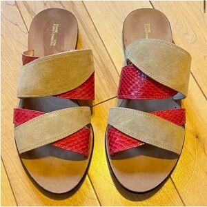 Diane Von Furstenberg Blake sandals tan leather pink snakeskin size six (6)